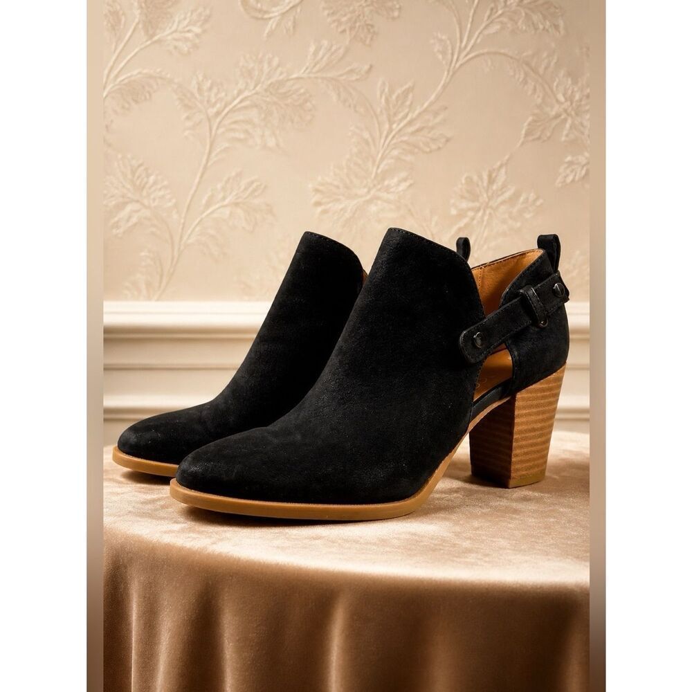 BLACK LEATHER FRANCO SARTO ANKLE BOOTS SIZE 7.5